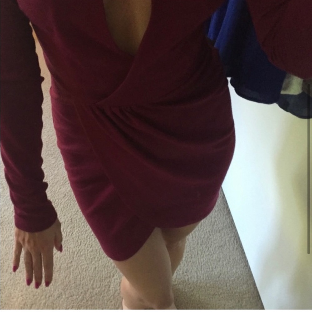Nasty gal short mini burgundy long sleeve cocktail dress size small